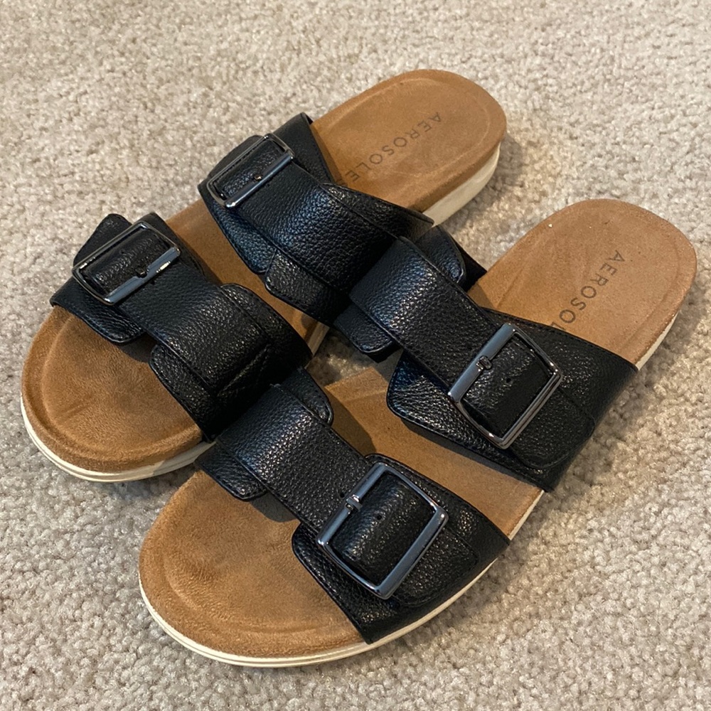 Aerosoles Hamden Black Buckle Slides